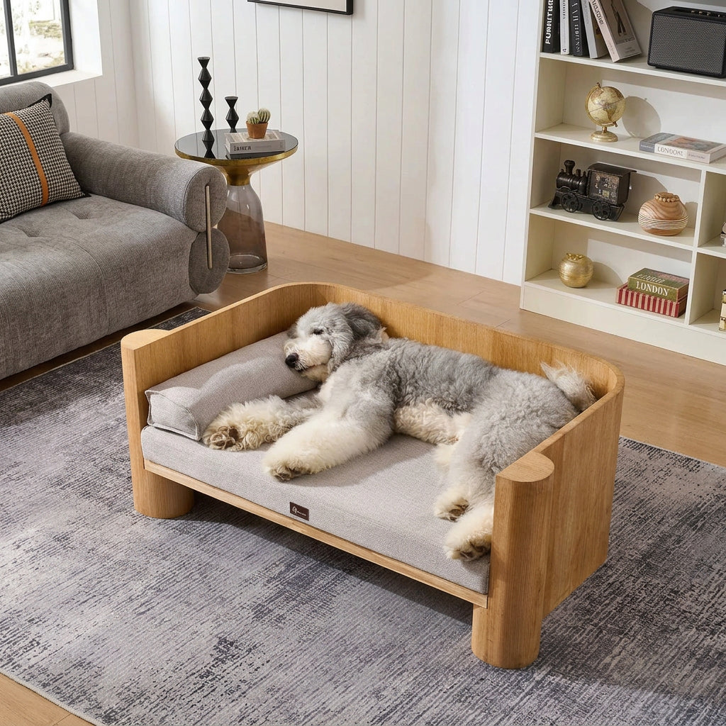 Solid Wood Semi-Enclosed Elevated Pet Bed