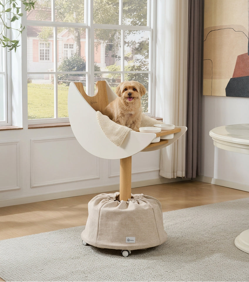 Solid Wood Moon-Shaped Pet Dining Chair
