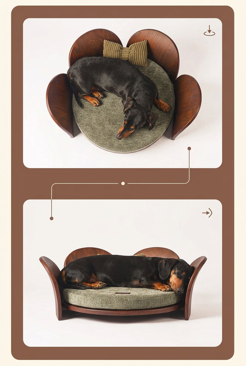 Solid Wood Pet Bed with Petal Cushion