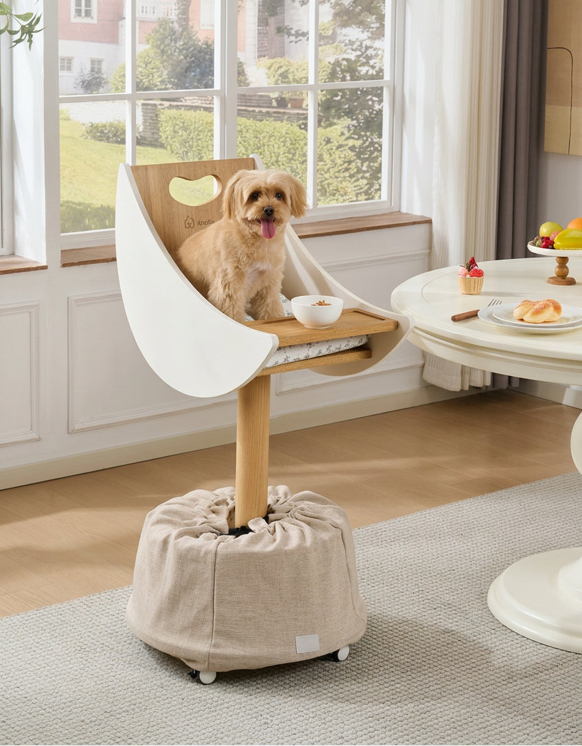 Solid Wood Moon-Shaped Pet Dining Chair