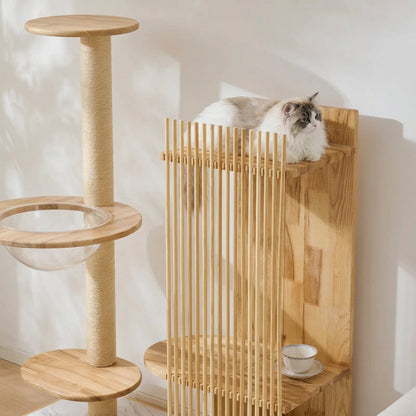 Solid Wood White Oak Side Table Cat Tree