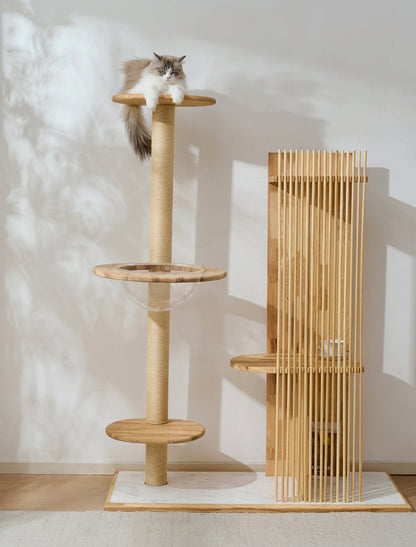 Solid Wood White Oak Side Table Cat Tree
