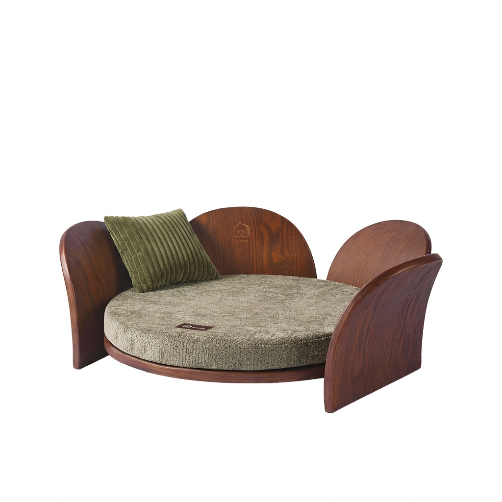 Solid Wood Pet Bed with Petal Cushion