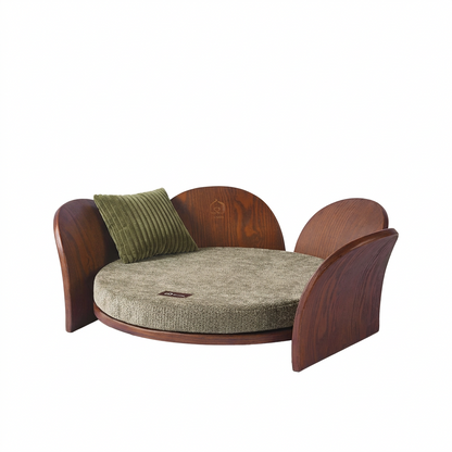 Solid Wood Pet Bed with Petal Cushion