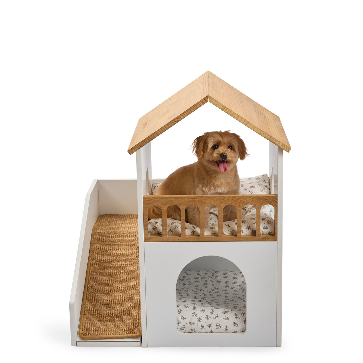 Solid Wood Double-Layer Pet Villa Bed