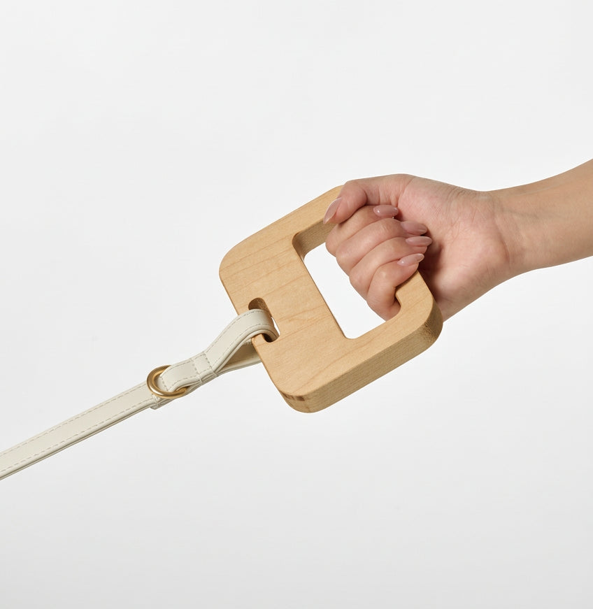 Solid Wood Handle Leather Dog Leash