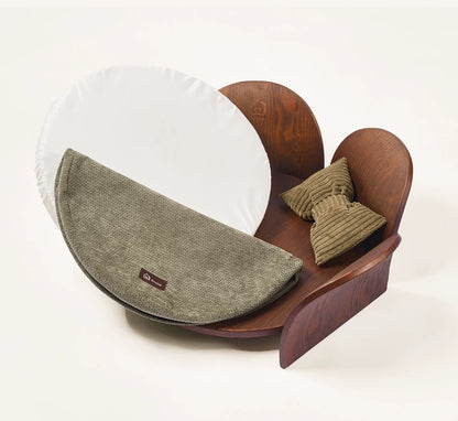 Solid Wood Pet Bed with Petal Cushion