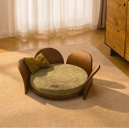 Solid Wood Pet Bed with Petal Cushion