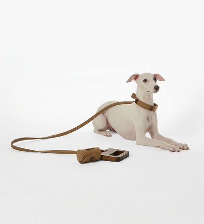 Solid Wood Handle Leather Dog Leash