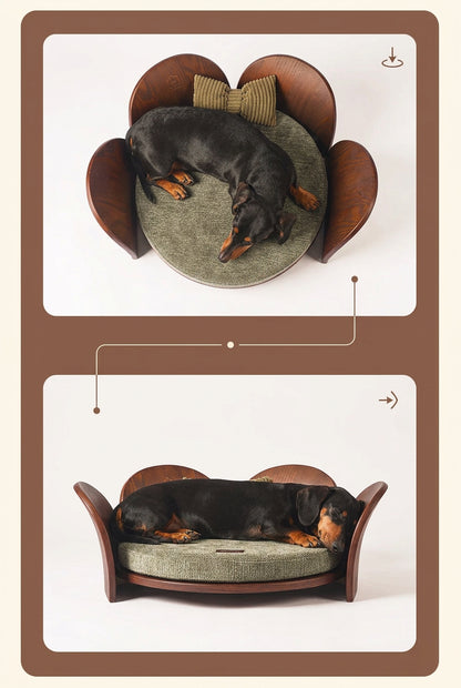 Solid Wood Pet Bed with Petal Cushion