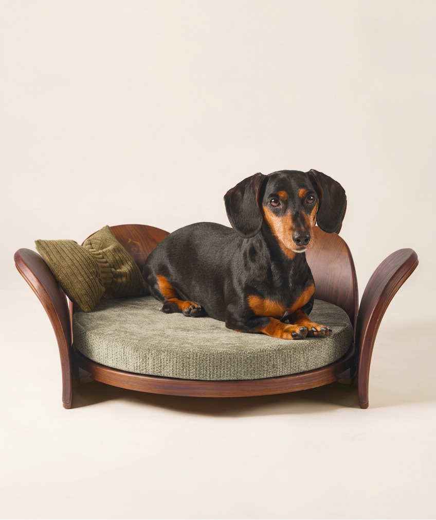 Solid Wood Pet Bed with Petal Cushion