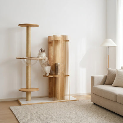 Solid Wood White Oak Side Table Cat Tree
