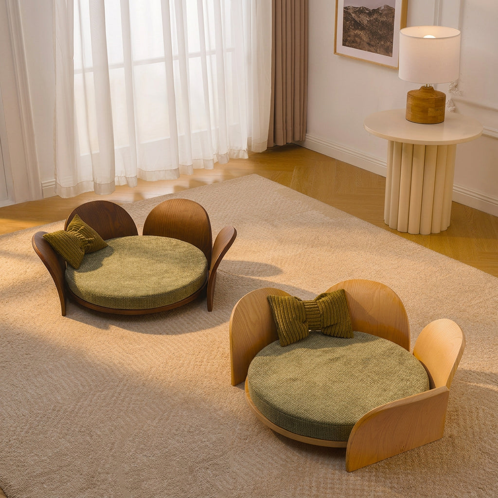 Solid Wood Pet Bed with Petal Cushion
