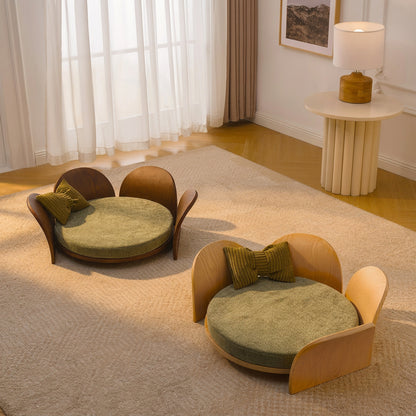 Solid Wood Pet Bed with Petal Cushion