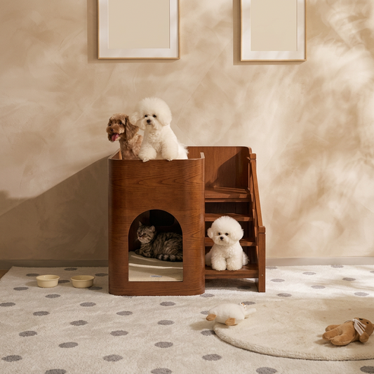 Solid Wood Double-Layer Pet Villa Bed