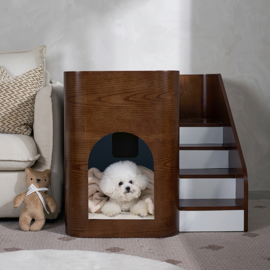 Solid Wood Double-Layer Pet Villa Bed
