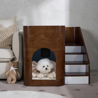 Solid Wood Double-Layer Pet Villa Bed