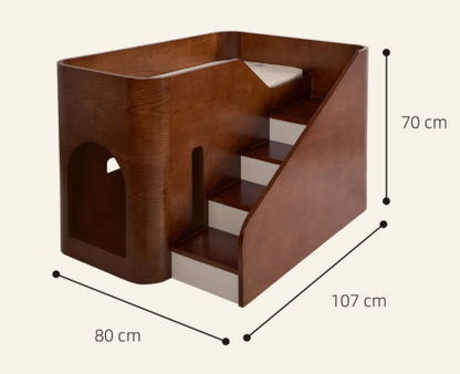 Solid Wood Double-Layer Pet Villa Bed