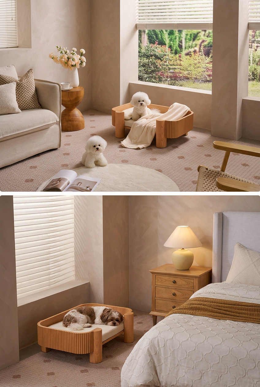Solid Ash Wood Elevated Pet Bed