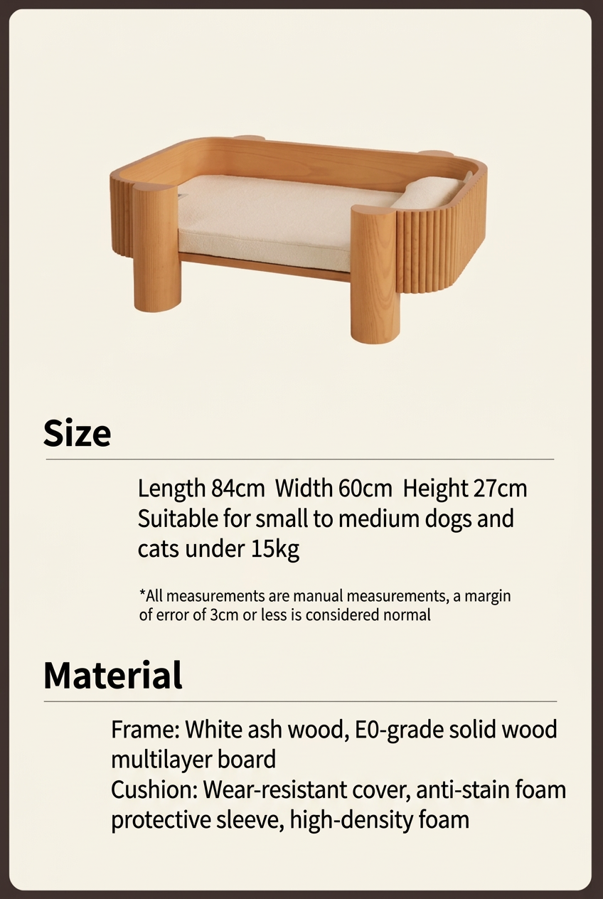 Solid Ash Wood Elevated Pet Bed